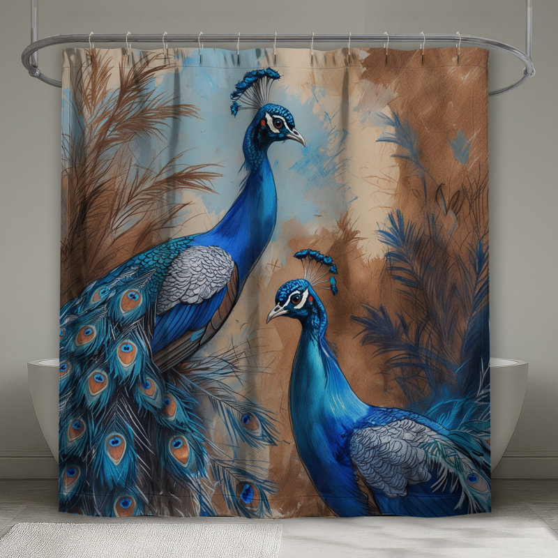 Très long rideau de douche bleu paon, 70in W x 93in H