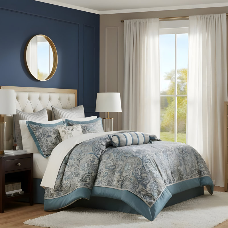 Ensemble d'édredon en polyester jacquard 12 pièces, Édredon très grand + 11 pièces supplémentaires