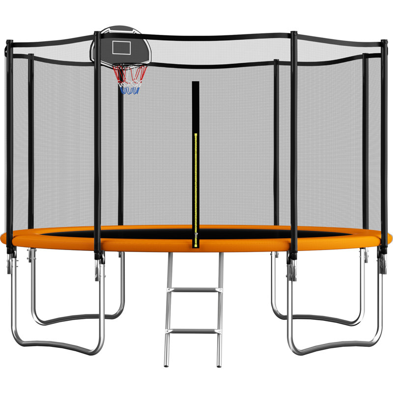 SENCHO GINSYTALIOR Round Backyard Trampoline with Safety Enclosure, Orange
