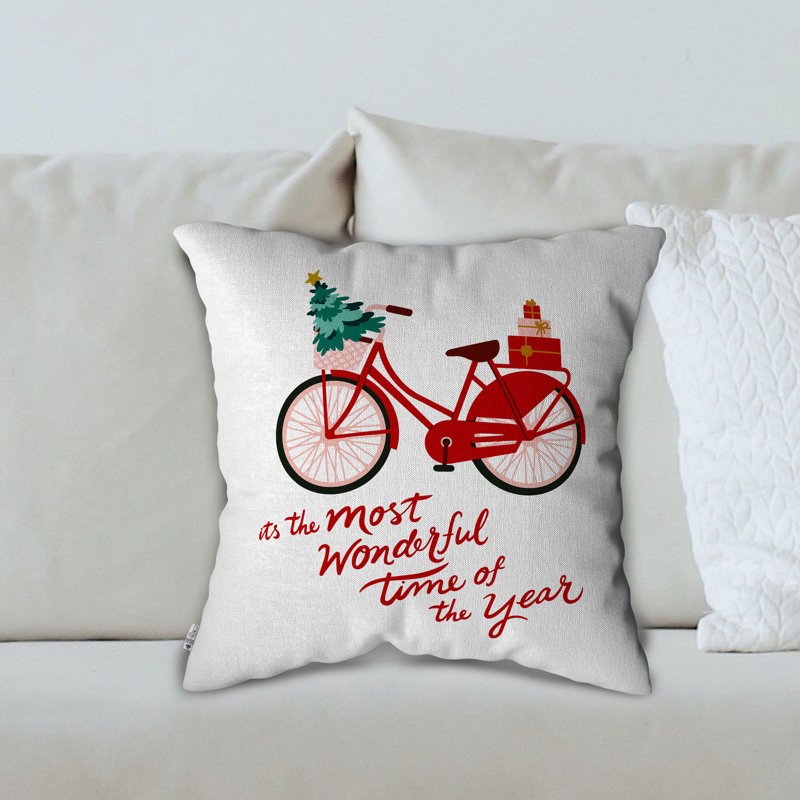 Alfreida Wonderful Festive Bicycle Christmas Square Scatter Linen Cushion Cover