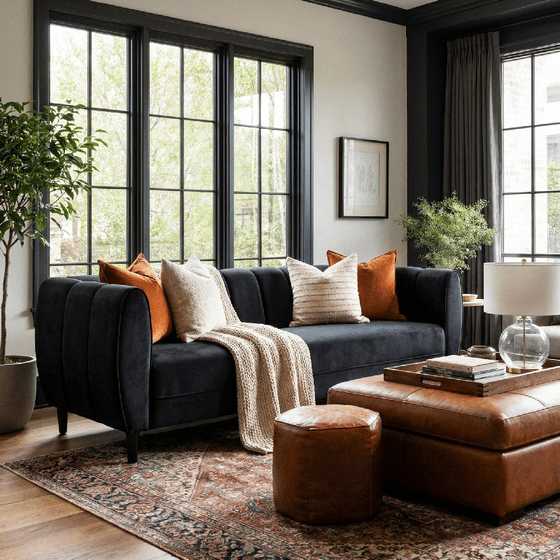 Upholstered 83.25'' Sofa, Black