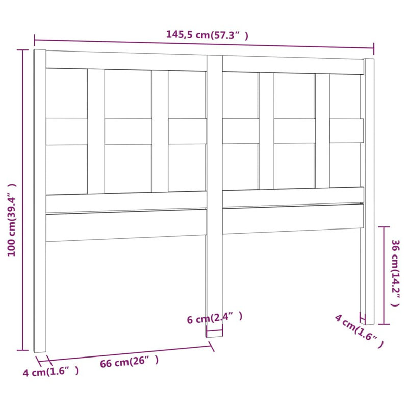 Solid Wood Headboard, Black, 100cm H x 145.5cm W