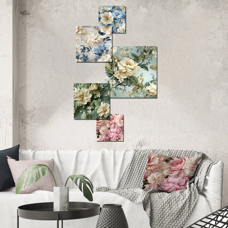 Ethereal Rococo Flourish Victorian Pattern XV - Floral Wall Decor Set Of 5
