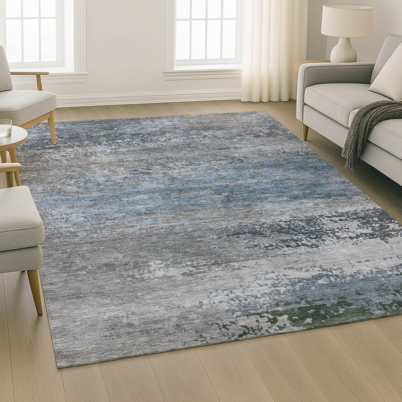 Tapis abstrait lavable à la machine de qualité supérieure Mayfield AMF2071, 8 pi x 10 pi, Étain
