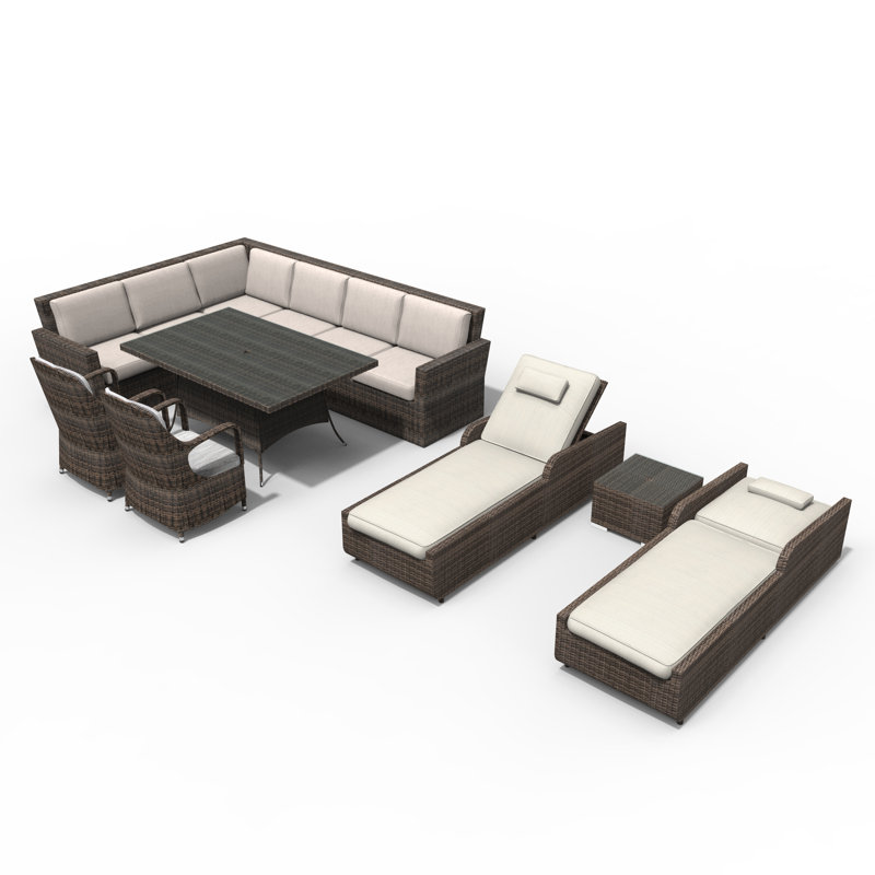 Algird 10 - Person Patio Conversation Set with Cushions, Beige, Brown