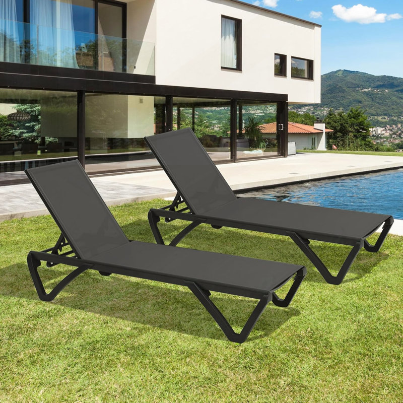 Patio Chaise Lounge Outdoor Aluminum Polypropylene Chair With Adjustable Backrest For Poolside, Beach, Yard, And Balcony (2 Chairs)