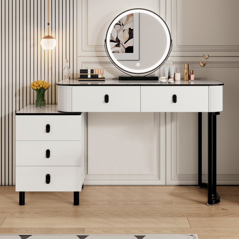 Nitza Dressing Table with Mirror, White/Black