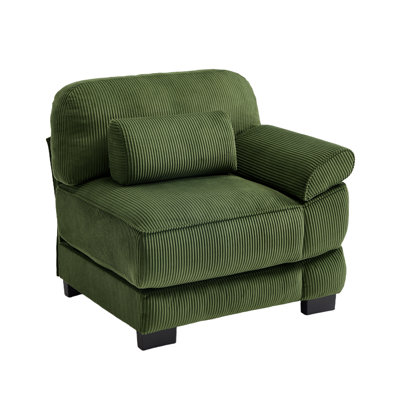 Green Corduroy Modular Sectional Sofa with Deep Seats & Lumbar Pillow for Living Room, Small Apartment