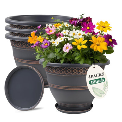 Pots de fleurs de 20 cm, ensemble de 6, motif à carreaux dorés