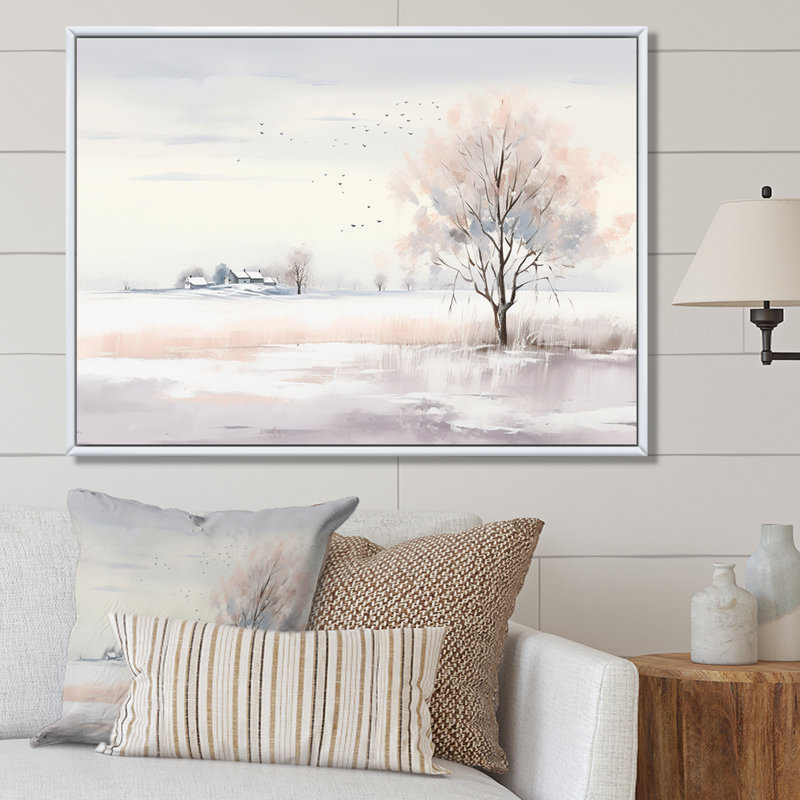 Paysage d'hiver, minimalisme - Paysage d'hiver, H 16 po x l 32 po x P 1 po, Cadre flottant blanc