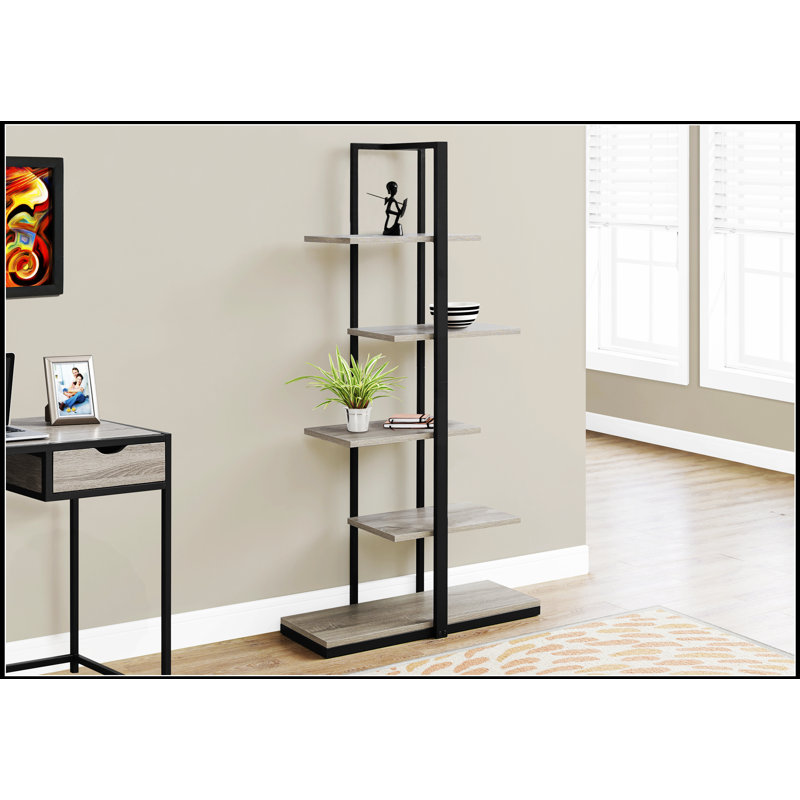 Contemporary Asymmetrical Zig-Zag Bookshelf, 5 Tier, 60/, Taupe