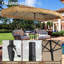 Parasol Thatch avec parasol Tiki avec base et lumières solaires-286767435-291169965
