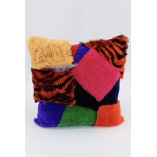 Neon Patchwork Shearling And Leather Pillow