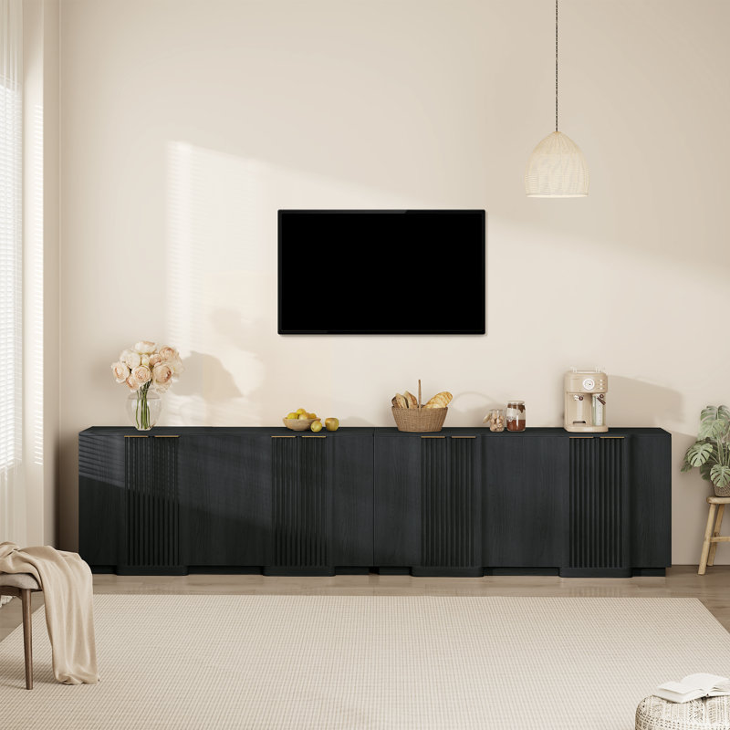 Designer Modern Minimalist Style 55'' Fluted Panel Sideboard, Black
