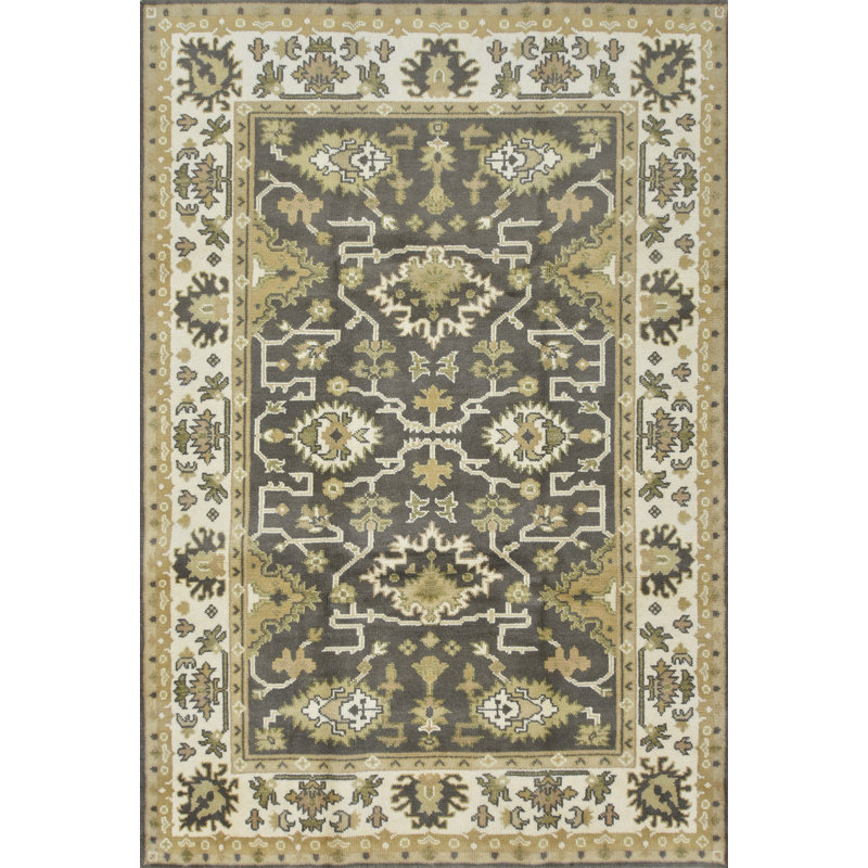 Tapis oriental gris en laine noué à la main Oushak