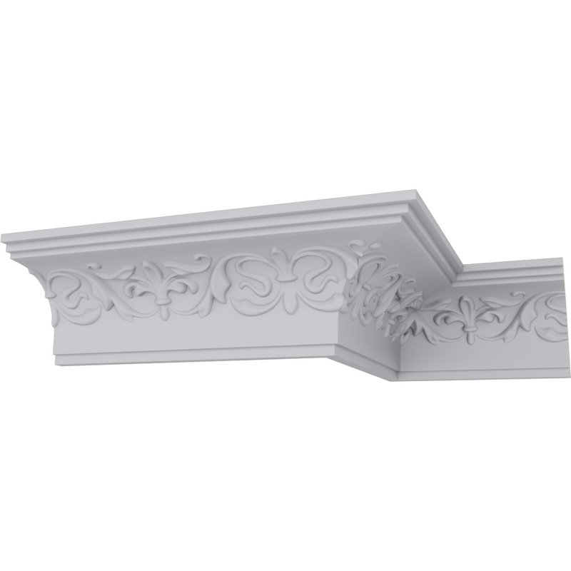 Ekena Millwork 3-1/4 in. x 3-1/4 in. x 94-1/2 in. Polyurethane Fleur De Lis Crown Moulding