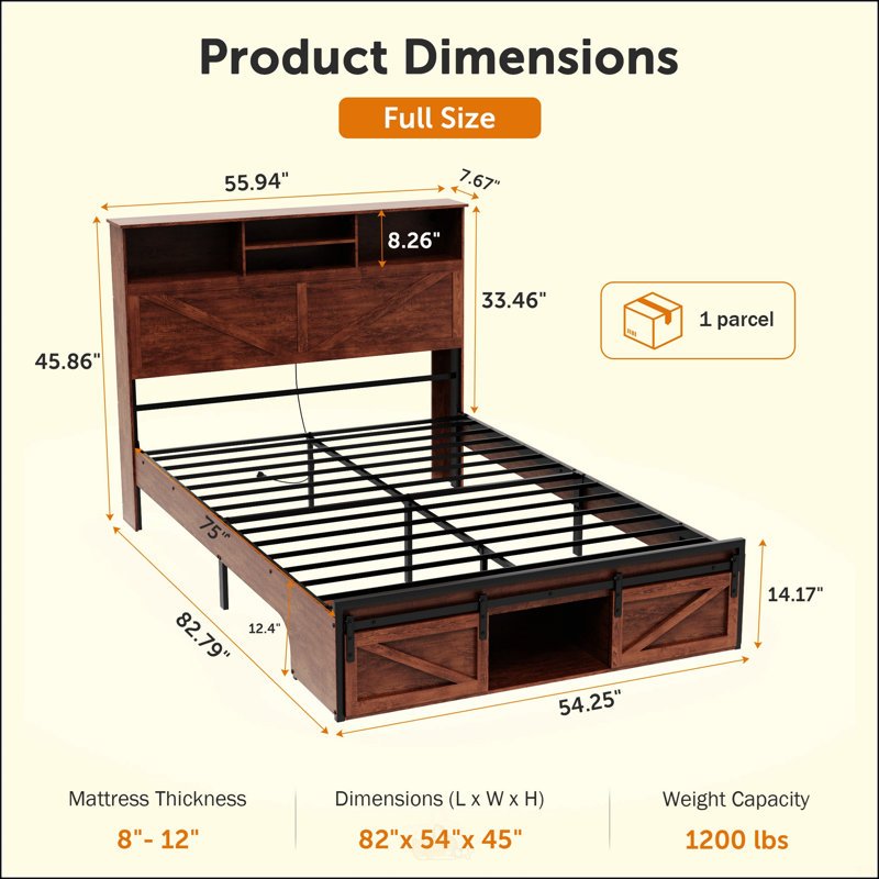 Structure de lit double avec tête de lit Farmhouse, Double, Brun