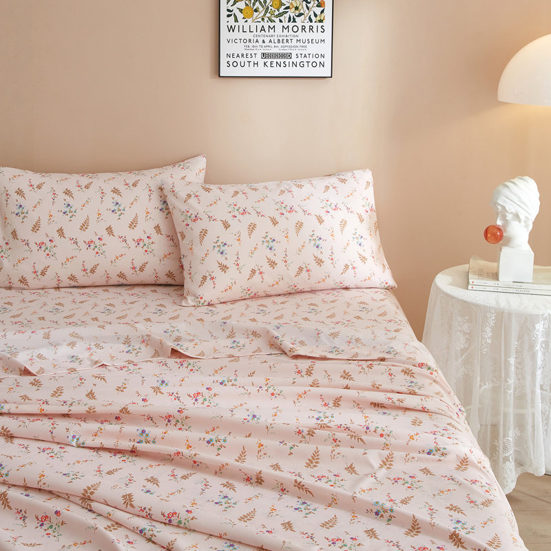 Ensemble de draps Zeta Boho, Ensemble de draps pour lit simple avec 1 taie d'or, Rose