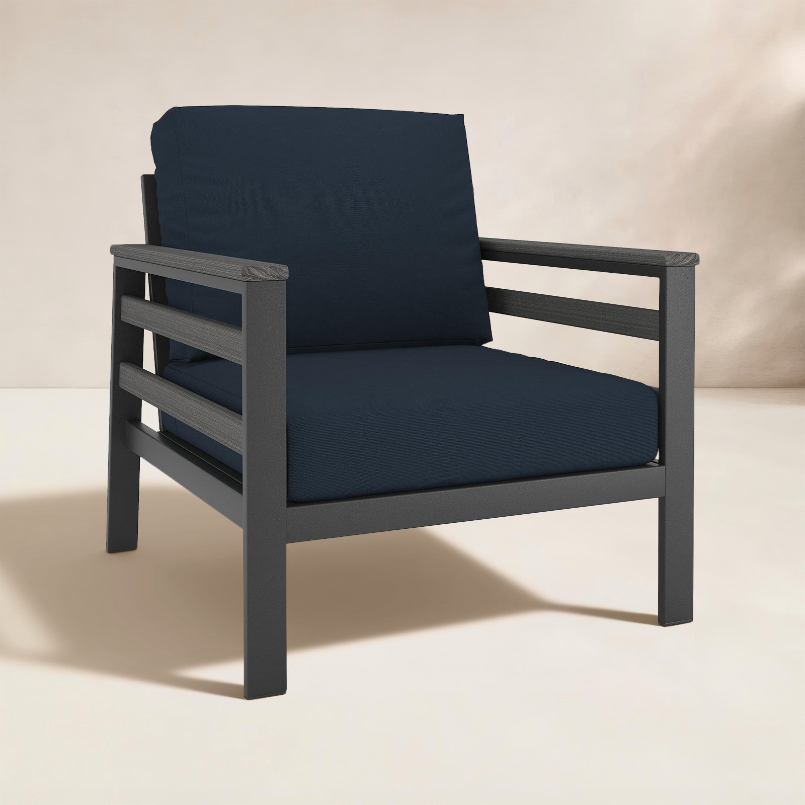 Townsend Sunbrella® Patio Lounge Chair, Canvas Navy Sunbrella® Canvas, Dark Gray
