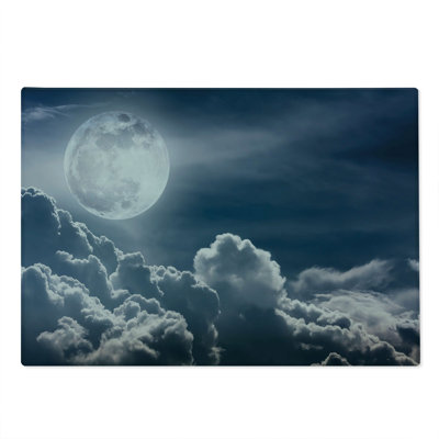 Ambesonne Night Sky Cutting Board Large Size Celestial Photo Full Moon Dark Blue White