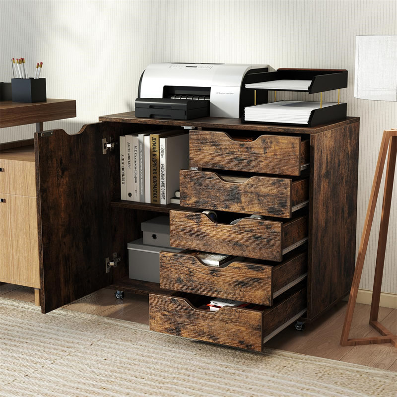 78cm Wide 5 -Drawer Mobile File Cabinet, Brown