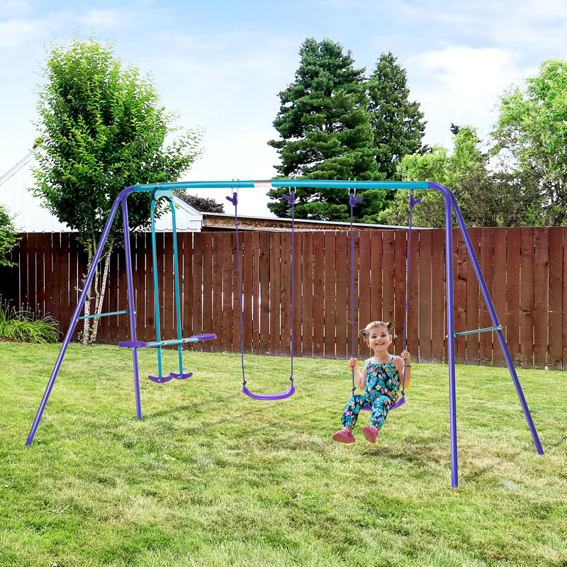 Outsunny Metal Swing Set with 2 Swing(s), Dark Blue/Purple