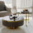 31.5 Inch Walnut And Gold Nesting Coffee Table Set With Two Storage Drawers-662688391-662688385