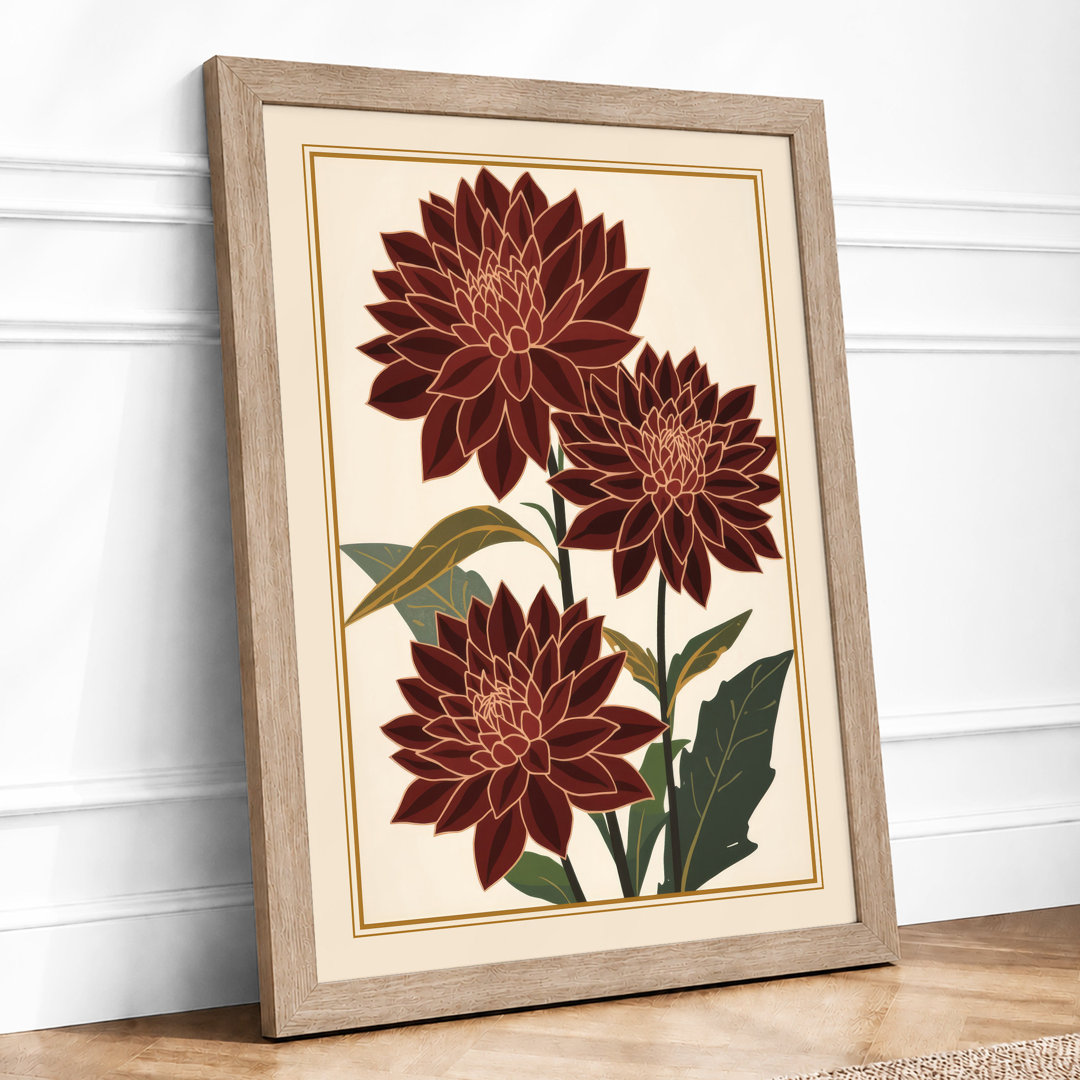 Burgundy Dahlias Botanical - Framed Print