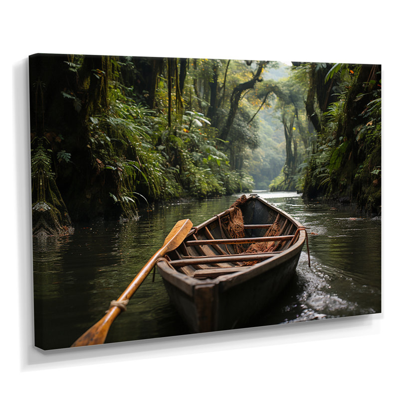 Dinghy in Amazon Jungle River - Art mural Jungle, Toile tendue, H 12 po x l 20 po