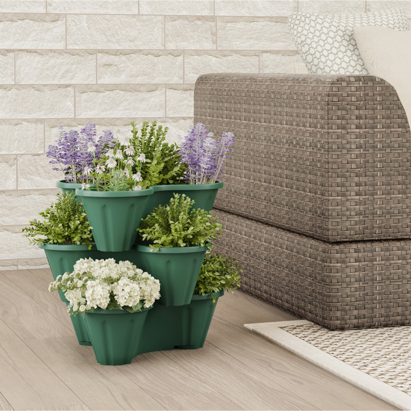 Pure Garden 3-Tier Stacking Planter Tower, Green, Green