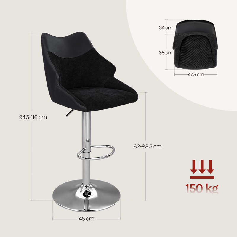 Swivel Upholstered Bar Stool with Iron Frame, Black, 2