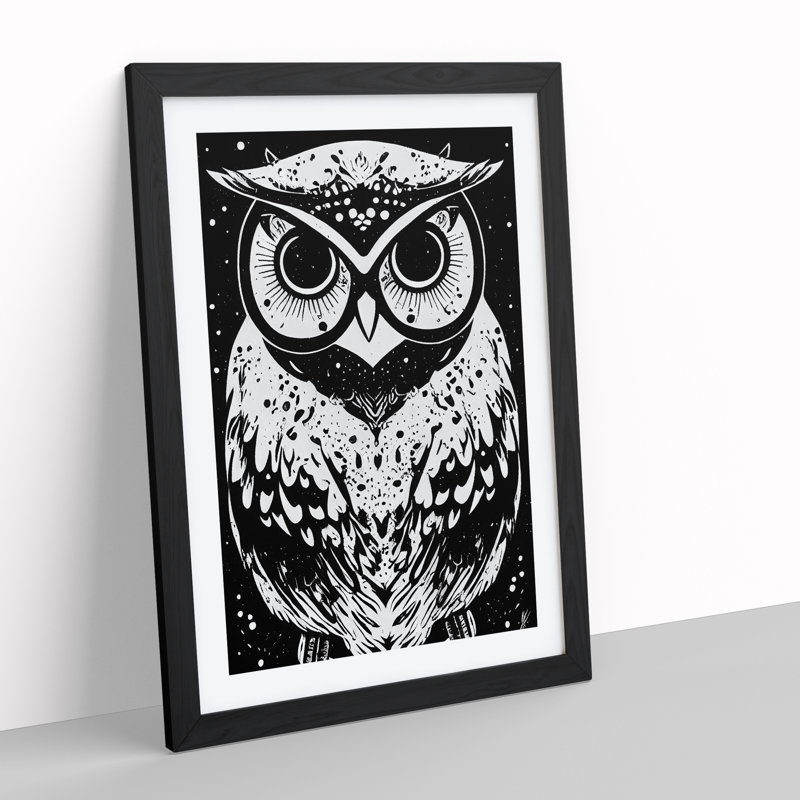 Monochrome Owl - Framed Print, Black, 64cm H x 46cm W x 2cm D
