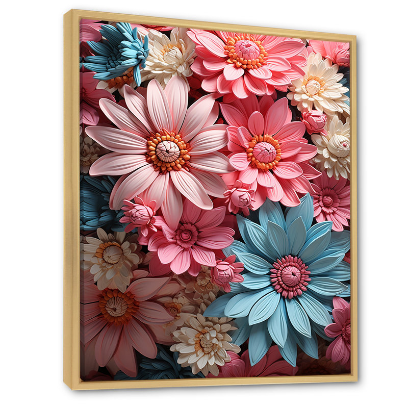 Harmonie de marguerites roses I - impression, Cadre naturel flottant, H 20 po x l 12 po x P 1 po