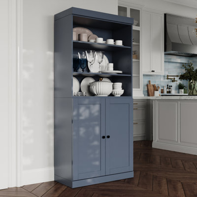 100% Solid Wood Kitchen Pantry Cabinet, Tall Freestanding Modular Storage With Open Shelf & Shaker Doors & 2 Drawers, Adjustable Shelves, 32" W X 71.5" H
