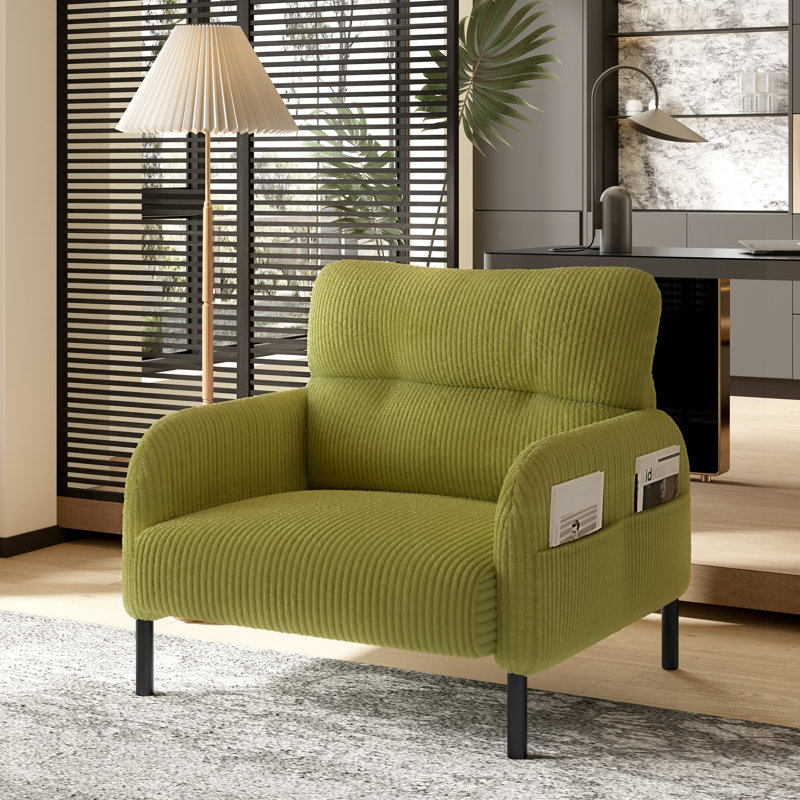 Fauteuil capitonné en velours côtelé de 26,4 po de largeur, Olive