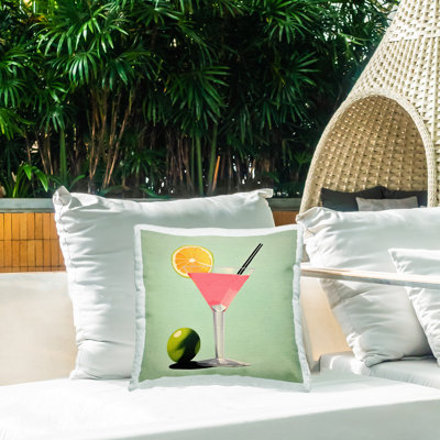 Cocktail Bliss on Green Printed Outdoor Throw Pillow Design by Irena Orlov