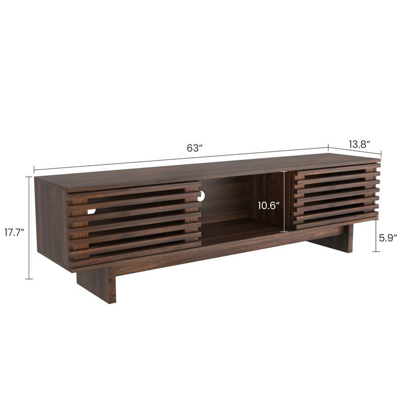 Meuble télé 63 po à porte coulissante | Console multimédia pour téléviseur de 70 pouces, armoire de rangement de salon avec gestion des câbles