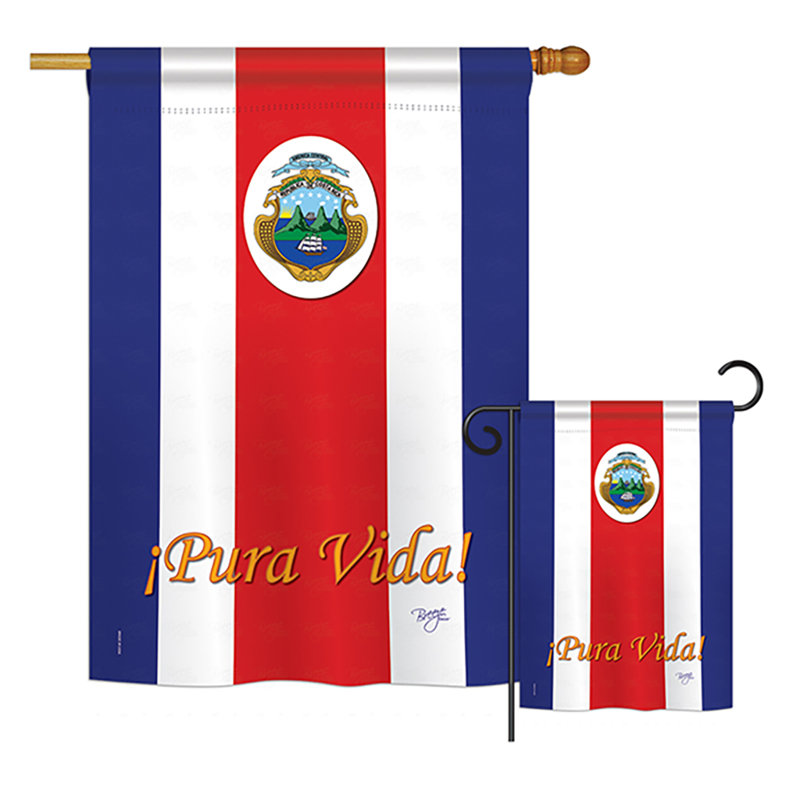 2 pièces costa rica du monde the world, drapeau de polyester vertical décoratif à 2 côtés