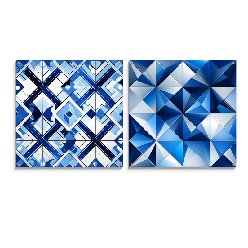 Daberath - Ensemble de 2 peintures murales abstraites géométriques en acrylique, H 16 po x l 33 po