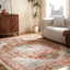Tapis d'intérieur lavable bleu à médaillon rétro-670906983-641075167
