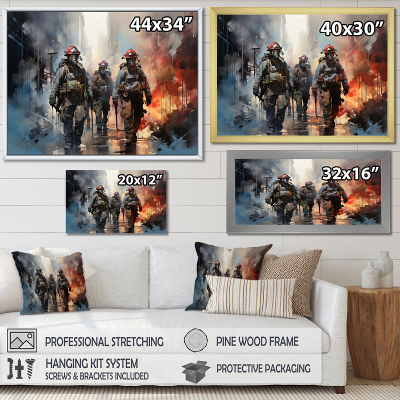 Fireman Heroes In Action II - Fireman, art mural, Toile tendue, H 30 po x l 40 po x P 1,5 po