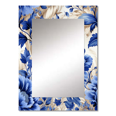 Kessler Cobalt Blue Acanthus Leaves Victorian Pattern - Floral Unique Wall Mirror, Floral Mirror, Printed Metal Art