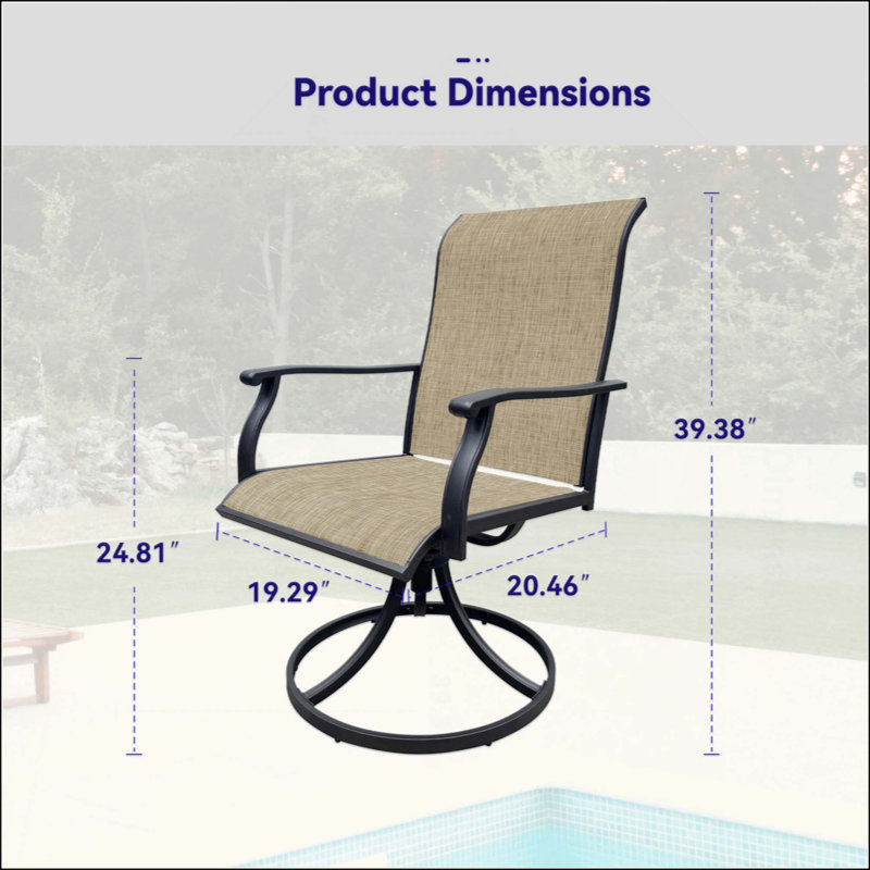 Ensemble de 2 chaises de salle à manger pivotantes pour l'extérieur, chaises de patio en PVC-coated polyester respirantes pour terrasse avant et arrière