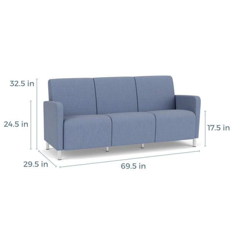 Fauteuil de réception 3 places Ravenna, Acier brossé, Chambray bleu marine clair