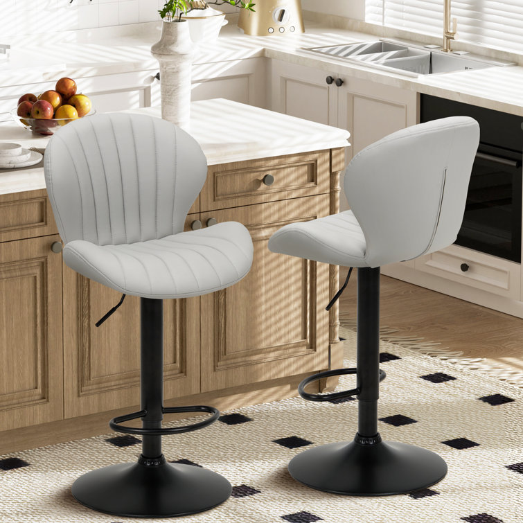 Swivel Upholstered Adjustable Height Bar Counter Stool with Metal Frame