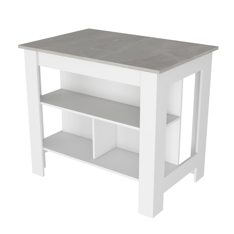 Kitchen Island, Three Shelves, White / Ibiza Marble Color Finish, White