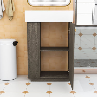 Meuble-lavabo de salle de bain avec lavabo, porte à fermeture en douceur et tablettes