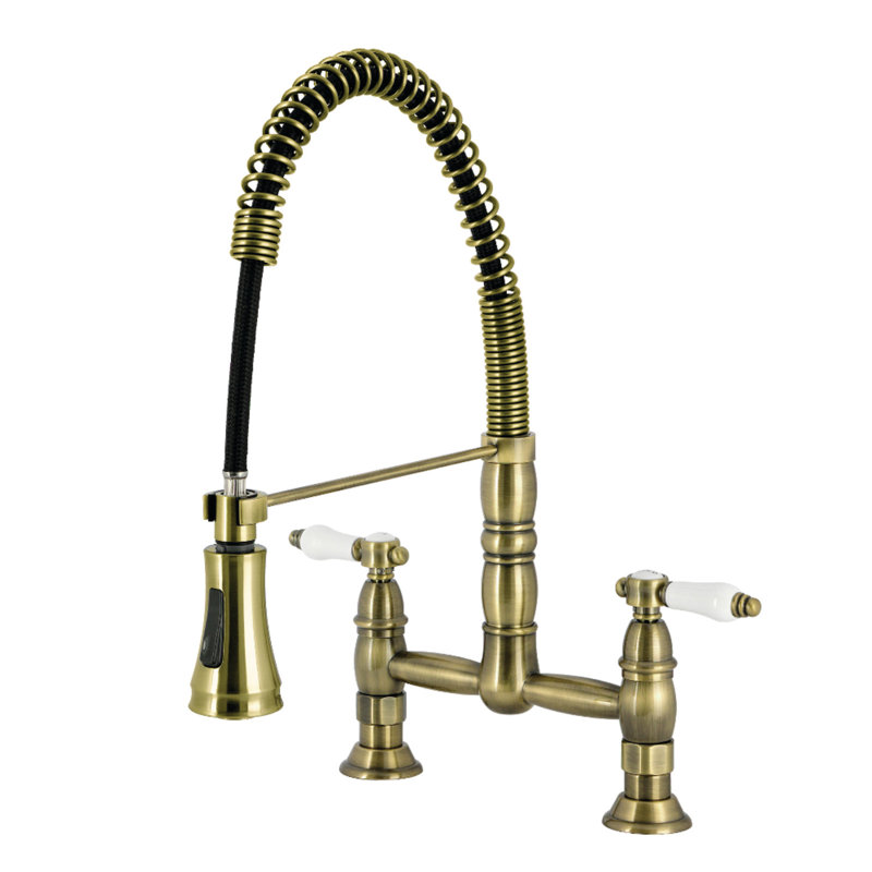 Robinet de cuisine à deux trous à fixation sur le comptoir à deux trous Kingston, Laiton antique
