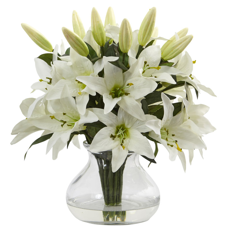 Arrangement floral de lys dans un vase, H 13,5 po x l 12 po