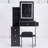 29.2" Small Size Left Bedside Cabinet Vanity Table + Cushioned Stool, 2 Ac+2 Usb Power Station, Hair Dryer Bracket, Extra Large Touch Control Sliding Led Mirror, Tri-Color Switching, Brightness Adjust-675306806